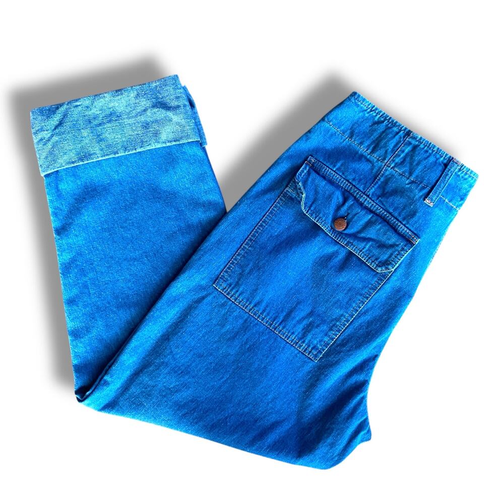 Closed Tony High Rise Jeans Sz 32 Blue Patch Pockets Cropped Cuffed Relaxed Fit